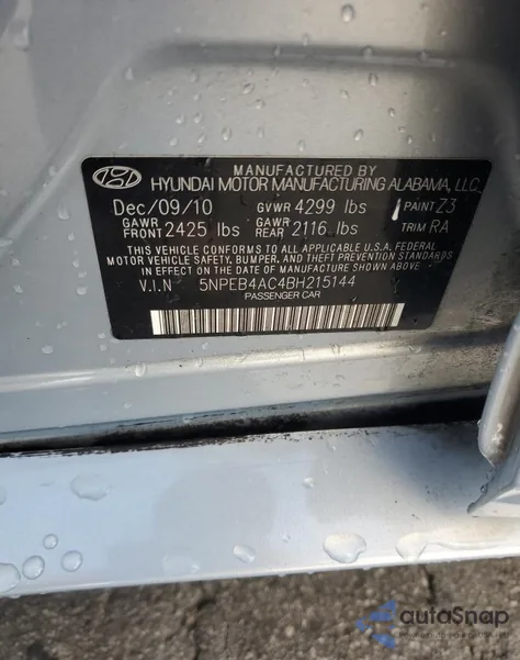 2011 Hyundai Sonata Gls from USA, damaged, VIN 5NPEB4AC4BH215144